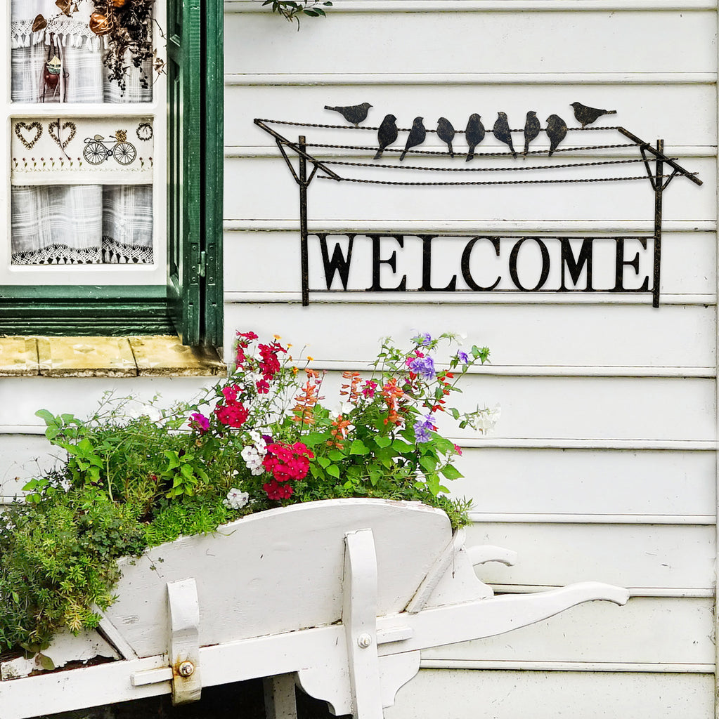 025863|Metal Welcome Sign w/ Birds on the Cloths Line 24/CS Default Title