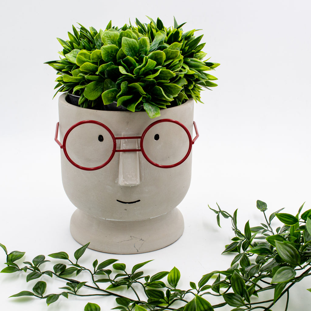 025045|Small Planter of a Face with Red Glasses 2/case Default Title