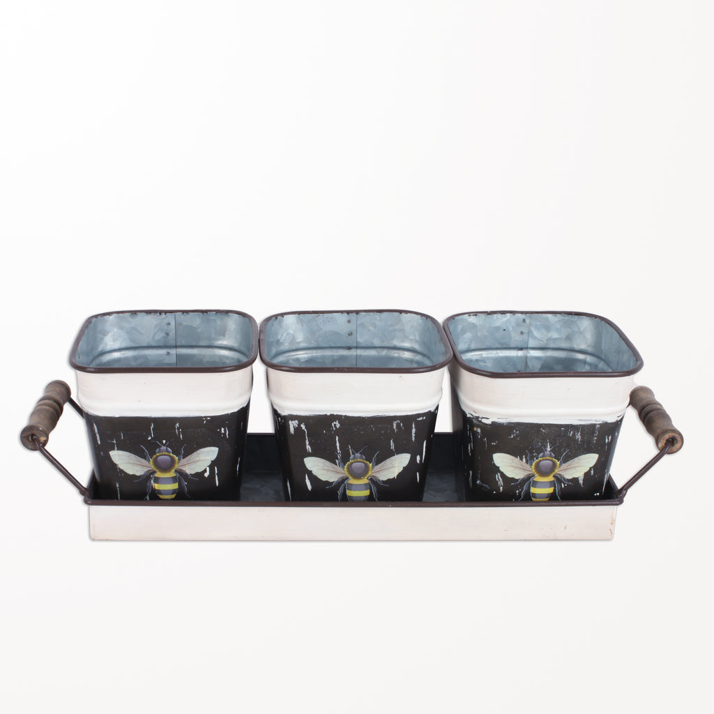 025575|Set of 3 Planters with Bees on a Tray 12/CS Default Title