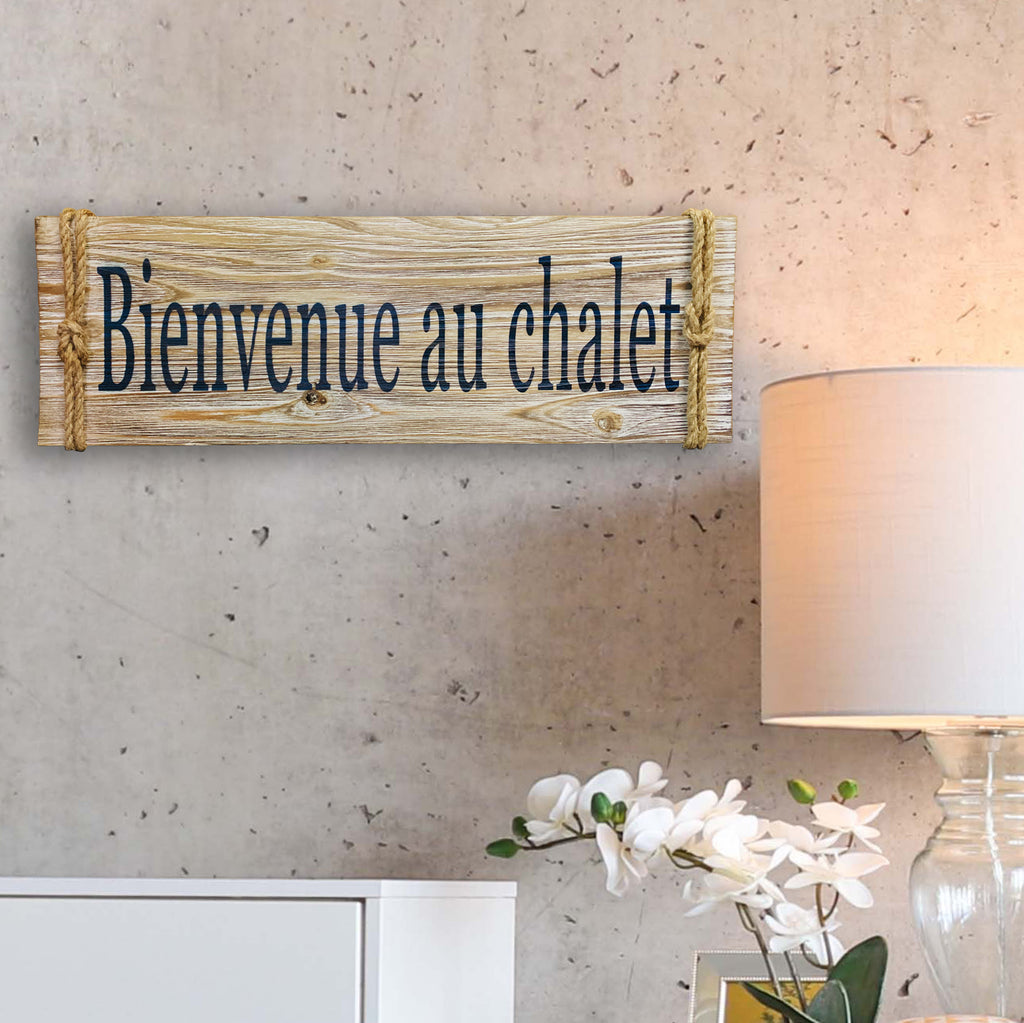 120113|Bienvenue Au Chalet Hanging Wood Wall Sign, French 2 /case Default Title