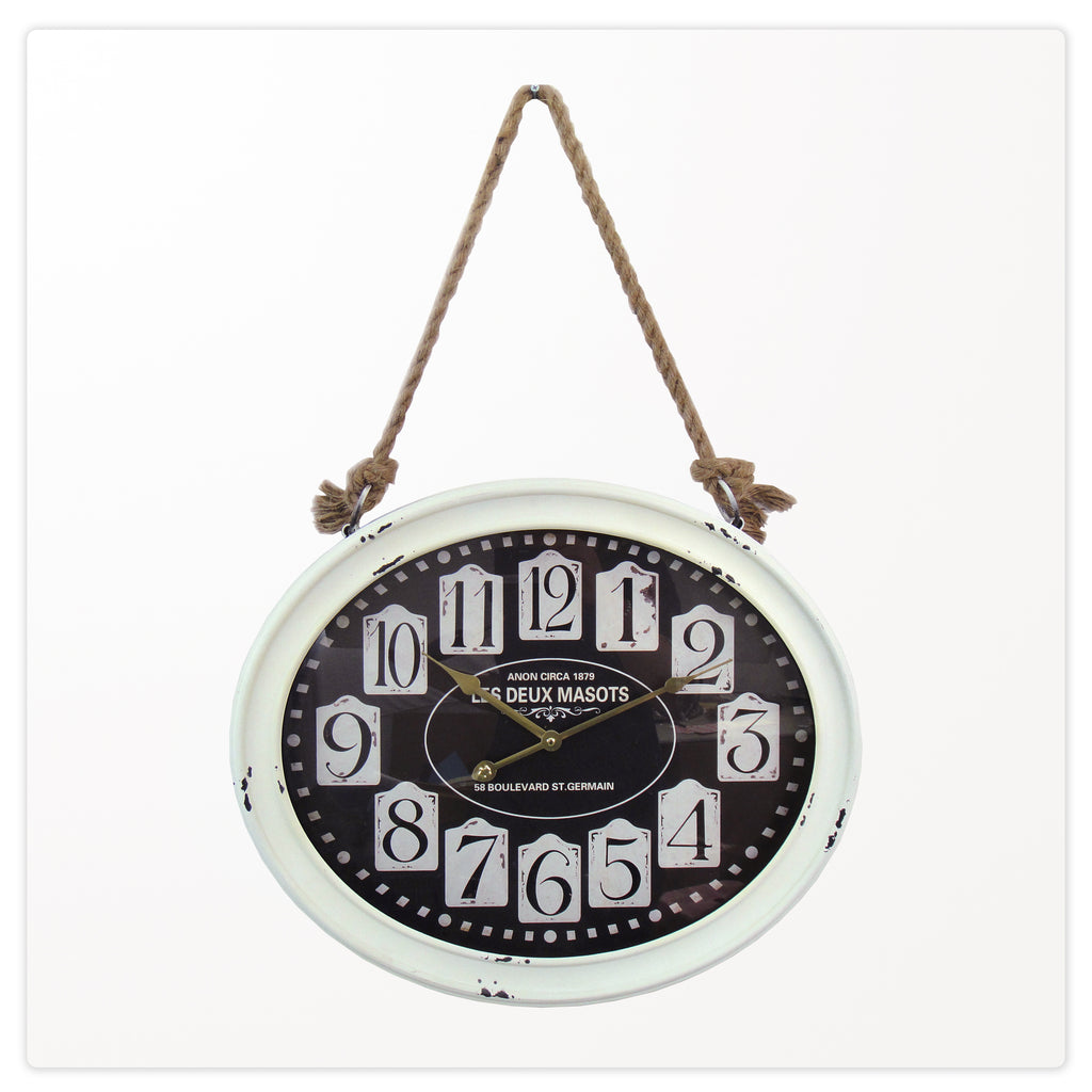 110107|Les Deux Mascots Distressed Hanging Clock 2/case Default Title