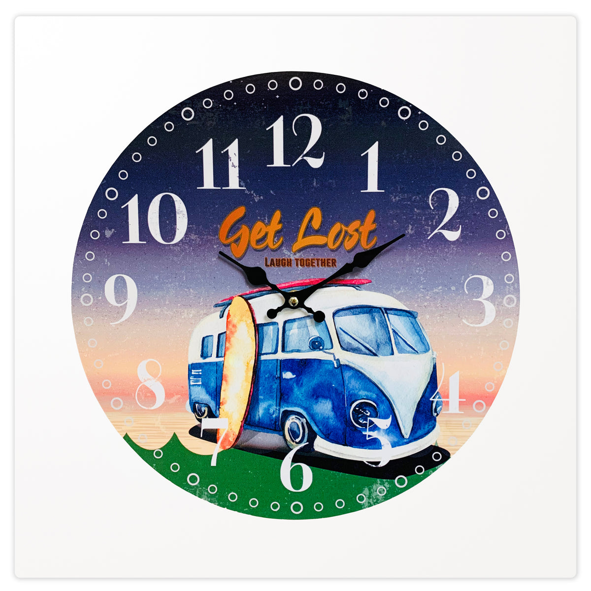 110101Get Lost VW Bus Wall Clock 12/cs SKU GD93189 Panam Decor and Gifts