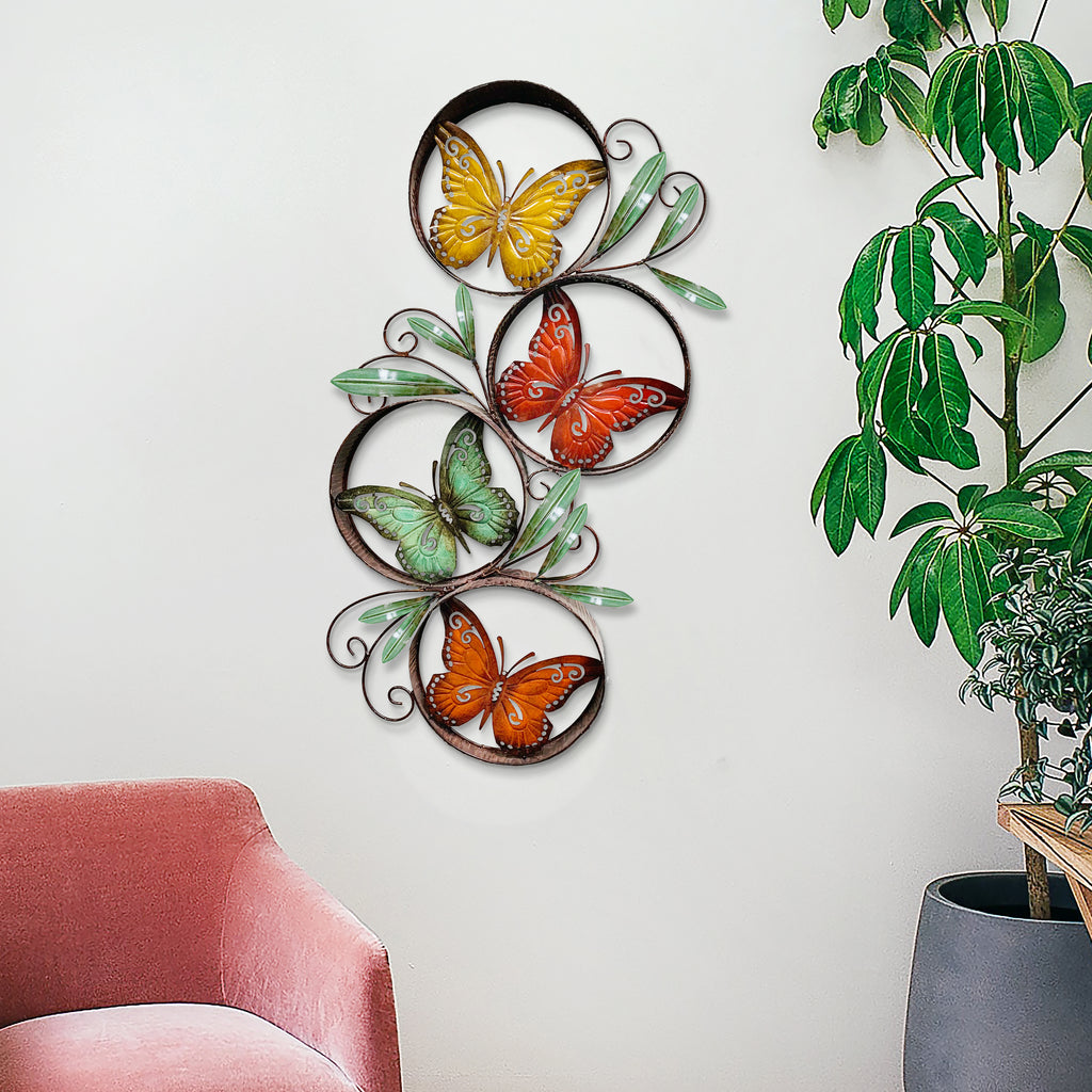 056026|Colourful Butterflies Encircled, Metal Wall Décor 2/case Default Title
