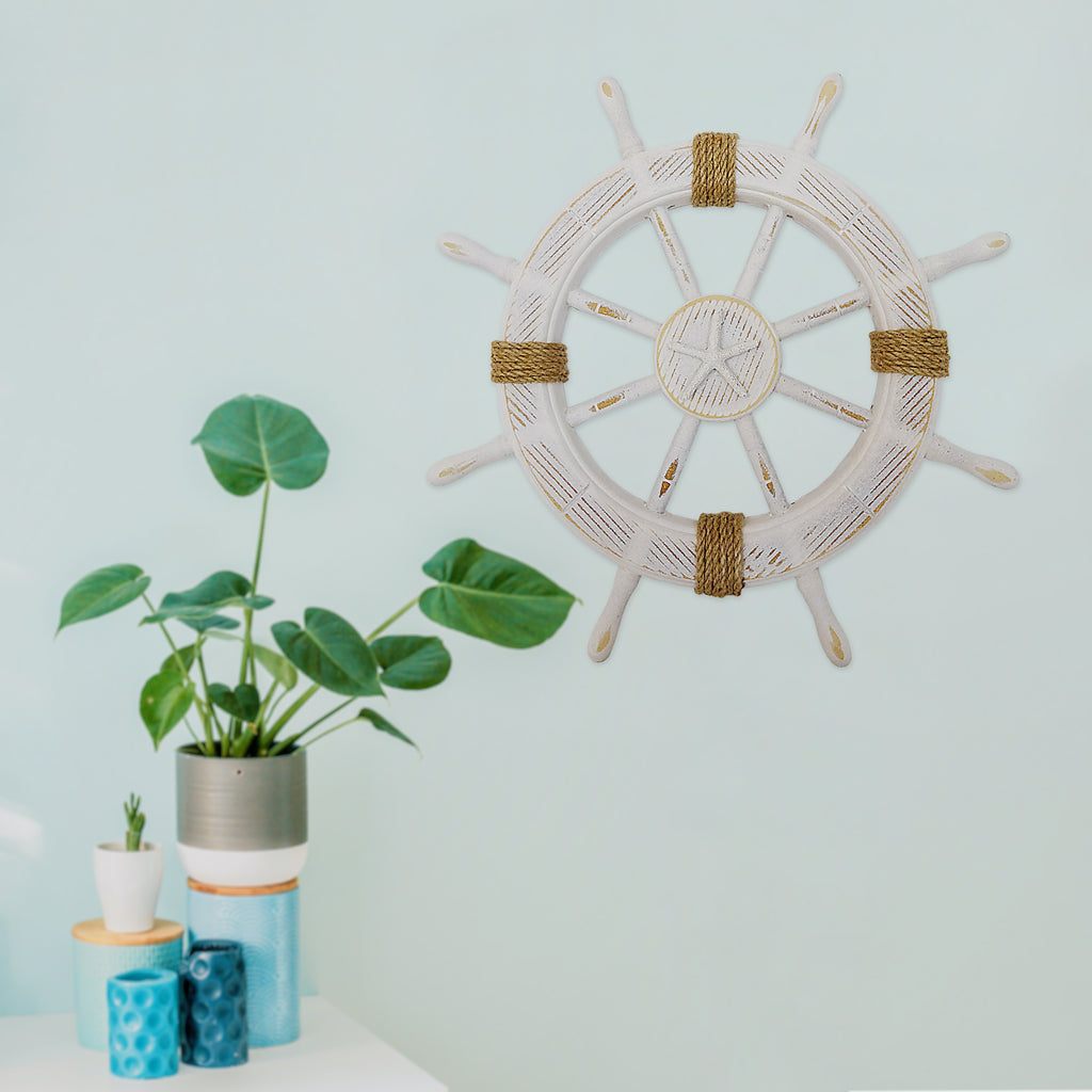 White Sailers Ship Wheel with Twine Accents 8/CS Default Title