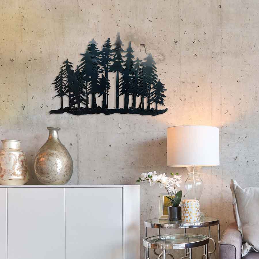 056062|Medium Black Pine Tree Forest, Metal Wall Décor 8/case Default Title