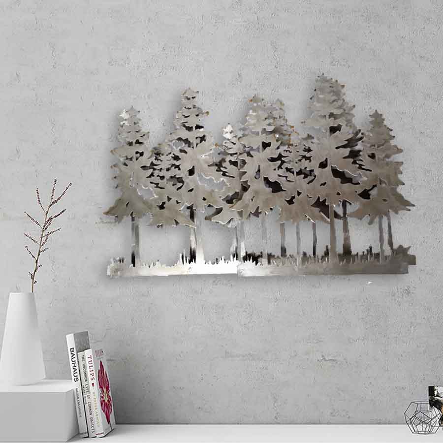056072|Large Pine Tree Forest, Metal Wall Décor 2/case Default Title