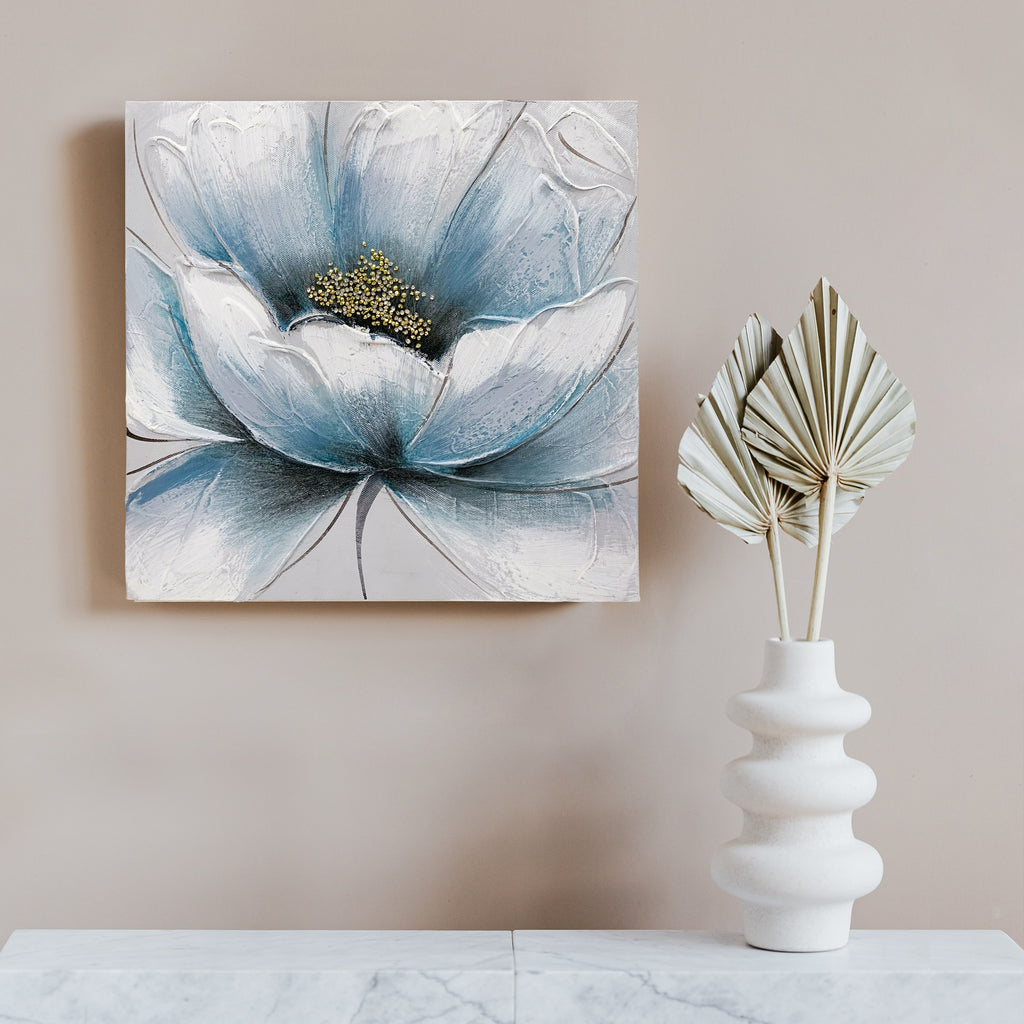 080405|Beautiful Blue and White Floral with Shimmering Gold Nectar, Oil Painting on Canvas 18/case Default Title