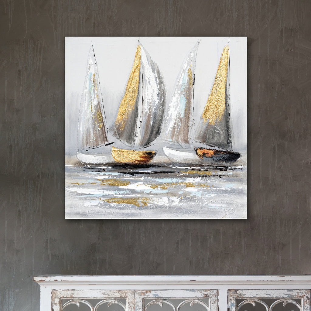 080804|Gold Accented Sailboats - Oil Painting 12/case Default Title