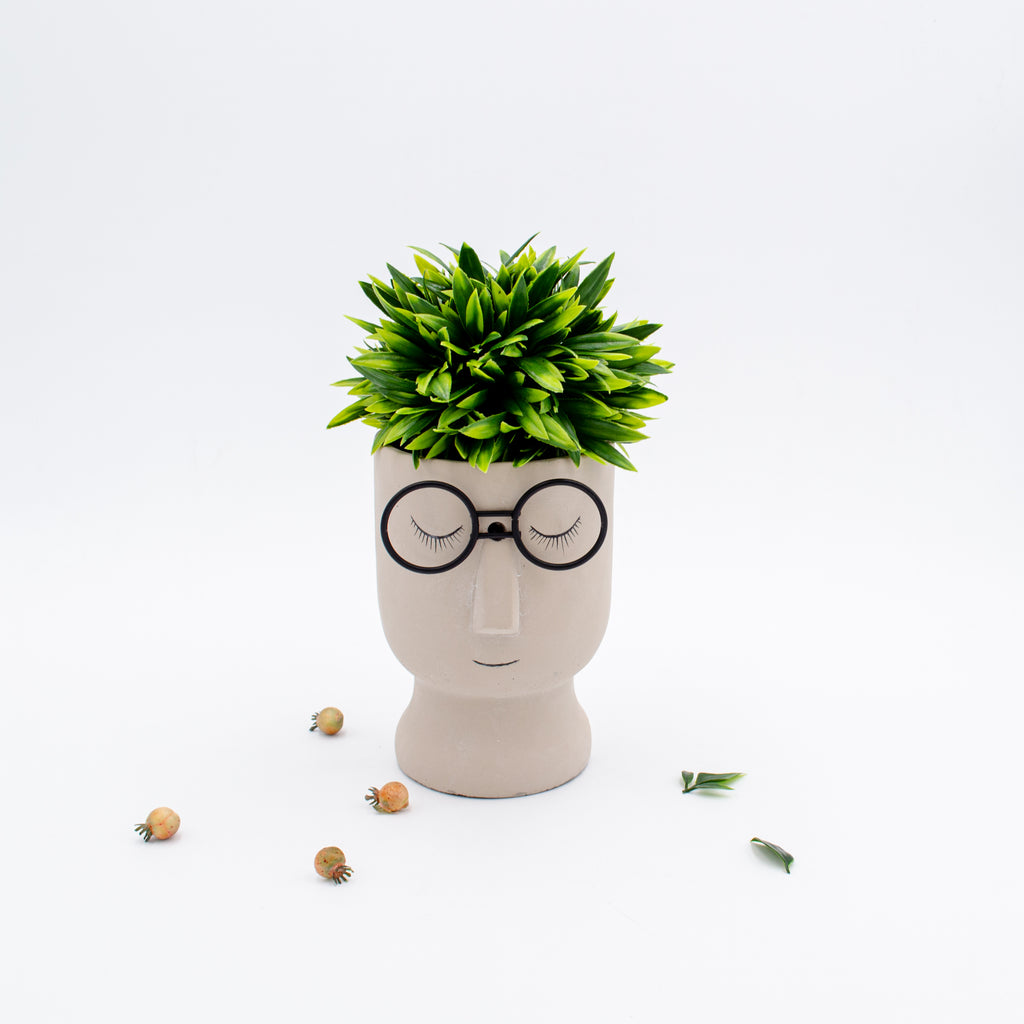 025045|Resting Face Small Planter with Black Glasses 6/case Default Title
