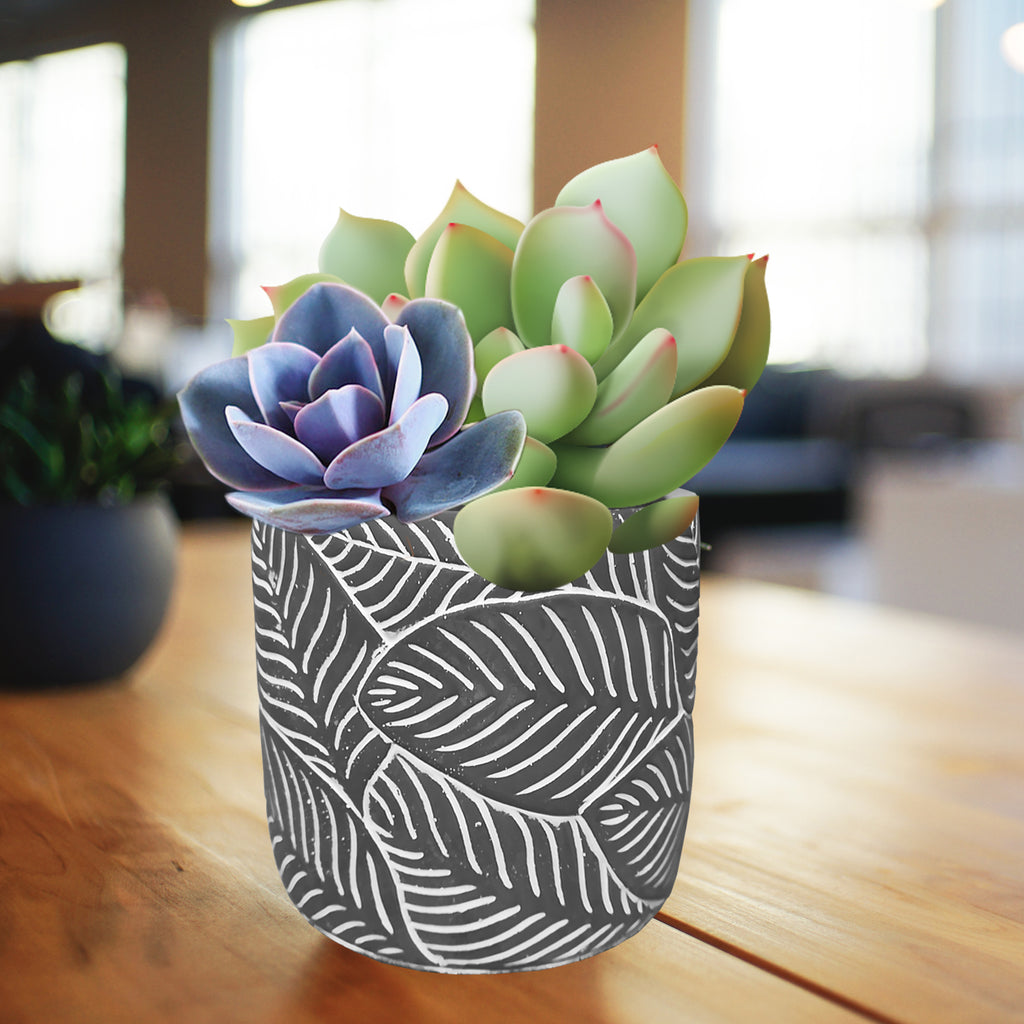 025055|Leaf Patterned Black Planter 6/CS Default Title