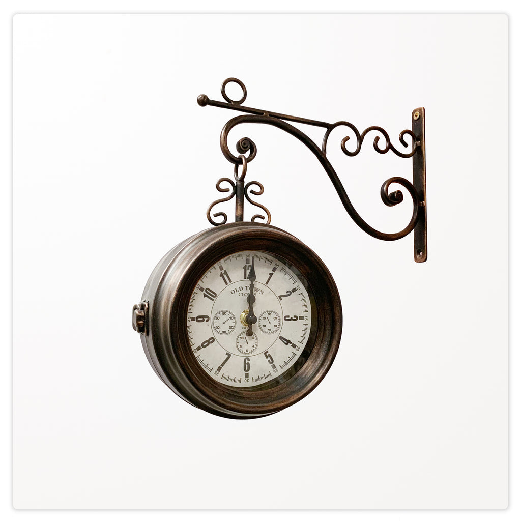 110108|Two-Sided Bronze Train Station Clock and Hygrometer 1 /case Default Title