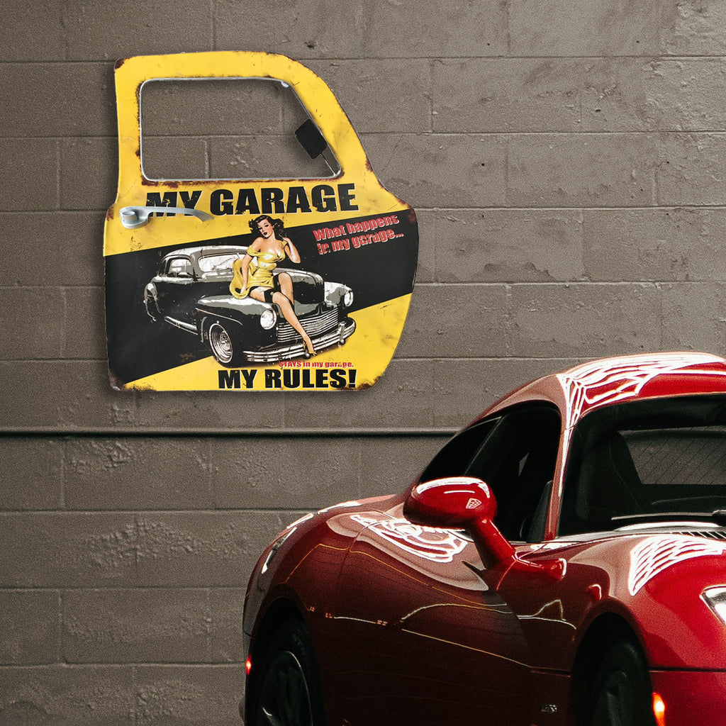 064075|My Garage My Rules Car Door Metal Wall Décor 2/case Default Title