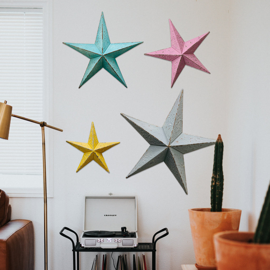 056012|Set of 4 Multicolored Metal Stars, Wall Decor 1 / Case Default Title