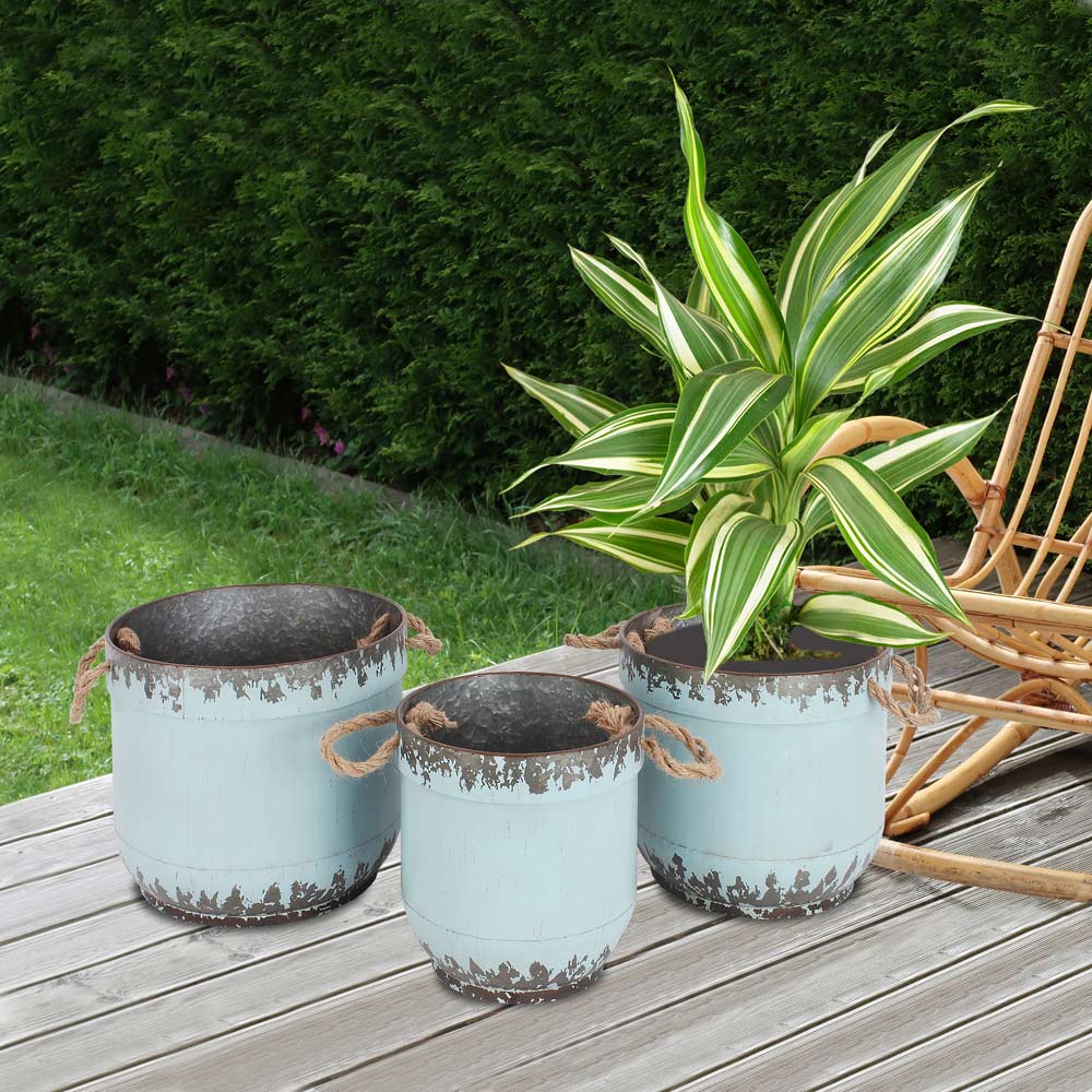 S/3 Robin's Egg Blue Rustic Metal Planters 4/CS Default Title