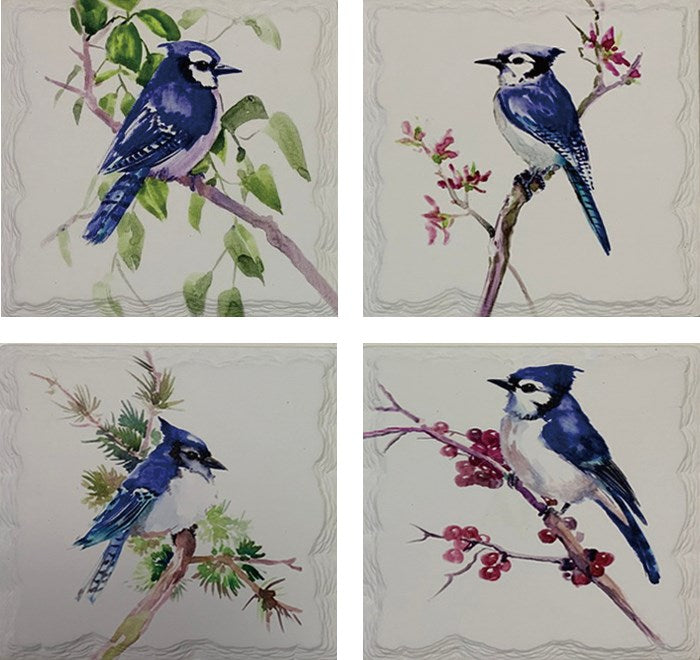 ジム・ハウトマン ヴィンテージ ステンドグラス 二匹の青い鳥 ブルー