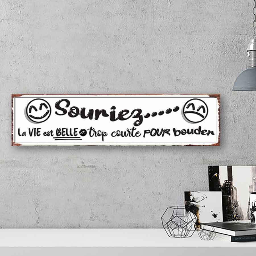 120105|Souriez... Hanging Metal Wall Plaque, French 16/case Default Title