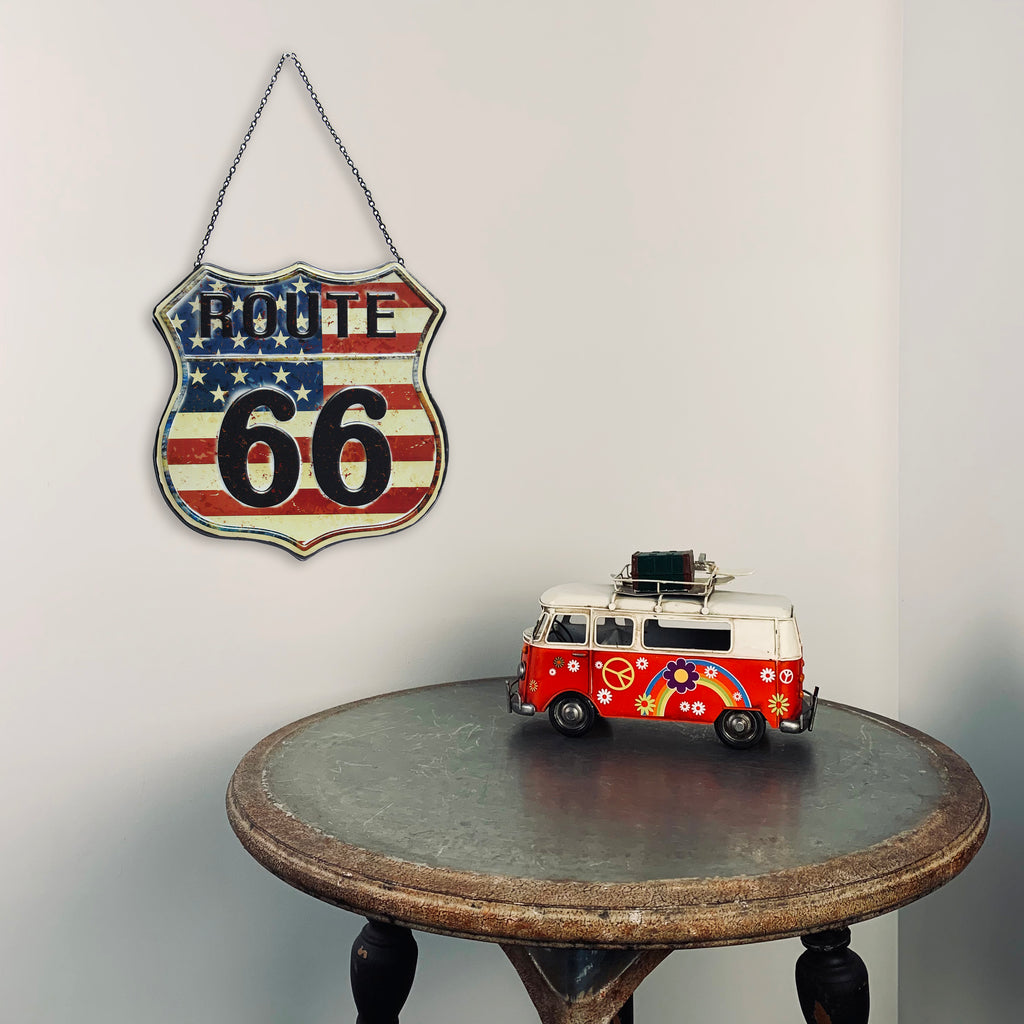 064066|Route 66 USA Flag Metal Hanging Wall Décor 2/case Default Title