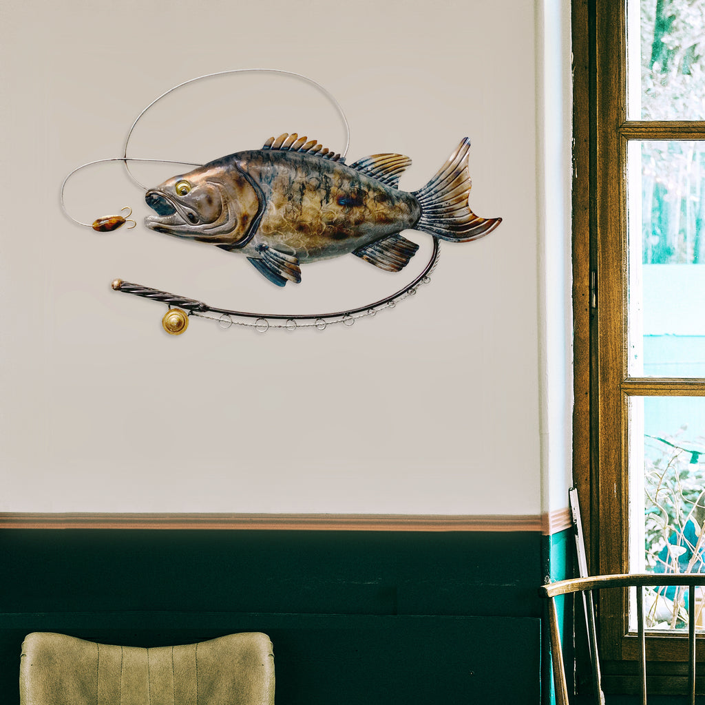 056056|Fish and Fishing Rod, Metal Wall Decor 2/case Default Title