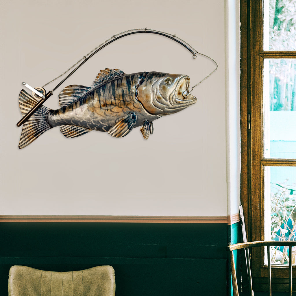 056056|Fishing Bass Hooked Metal Wall Art 2/CS Default Title