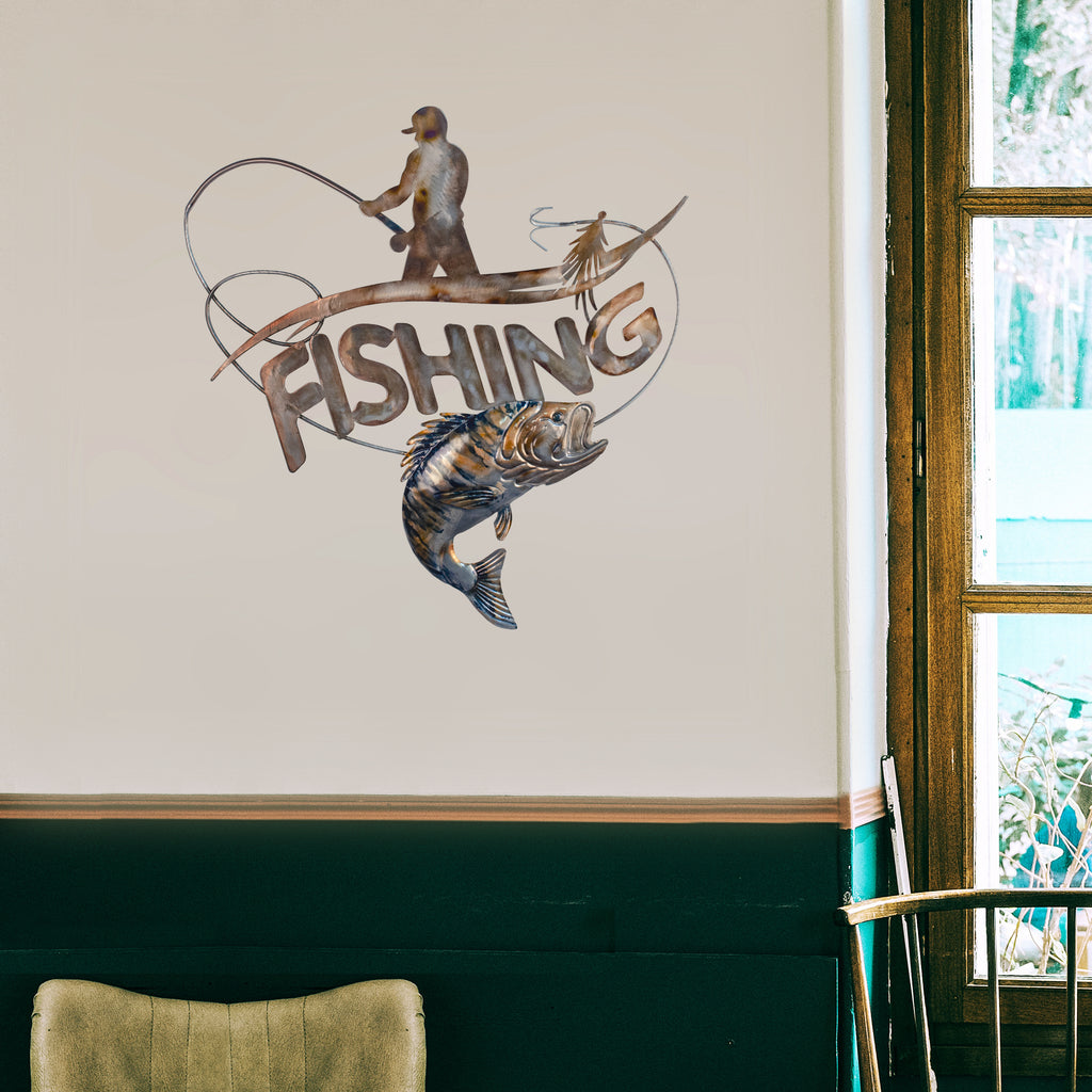 056056|Fisherman Fishing Metal Wall Art 2/CS Default Title