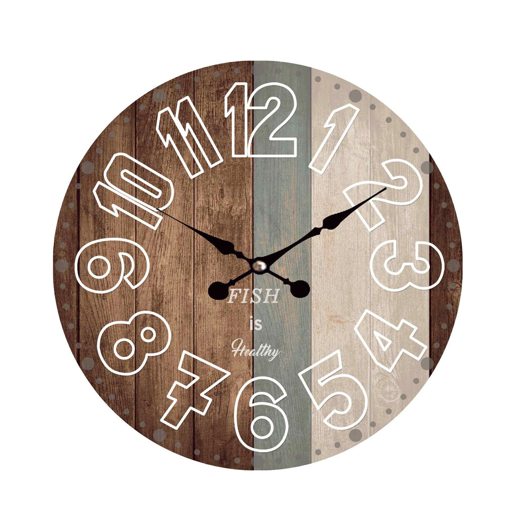 110101|Simulated Wood "Fish Is Healthy" Wall Clock 12/case Default Title