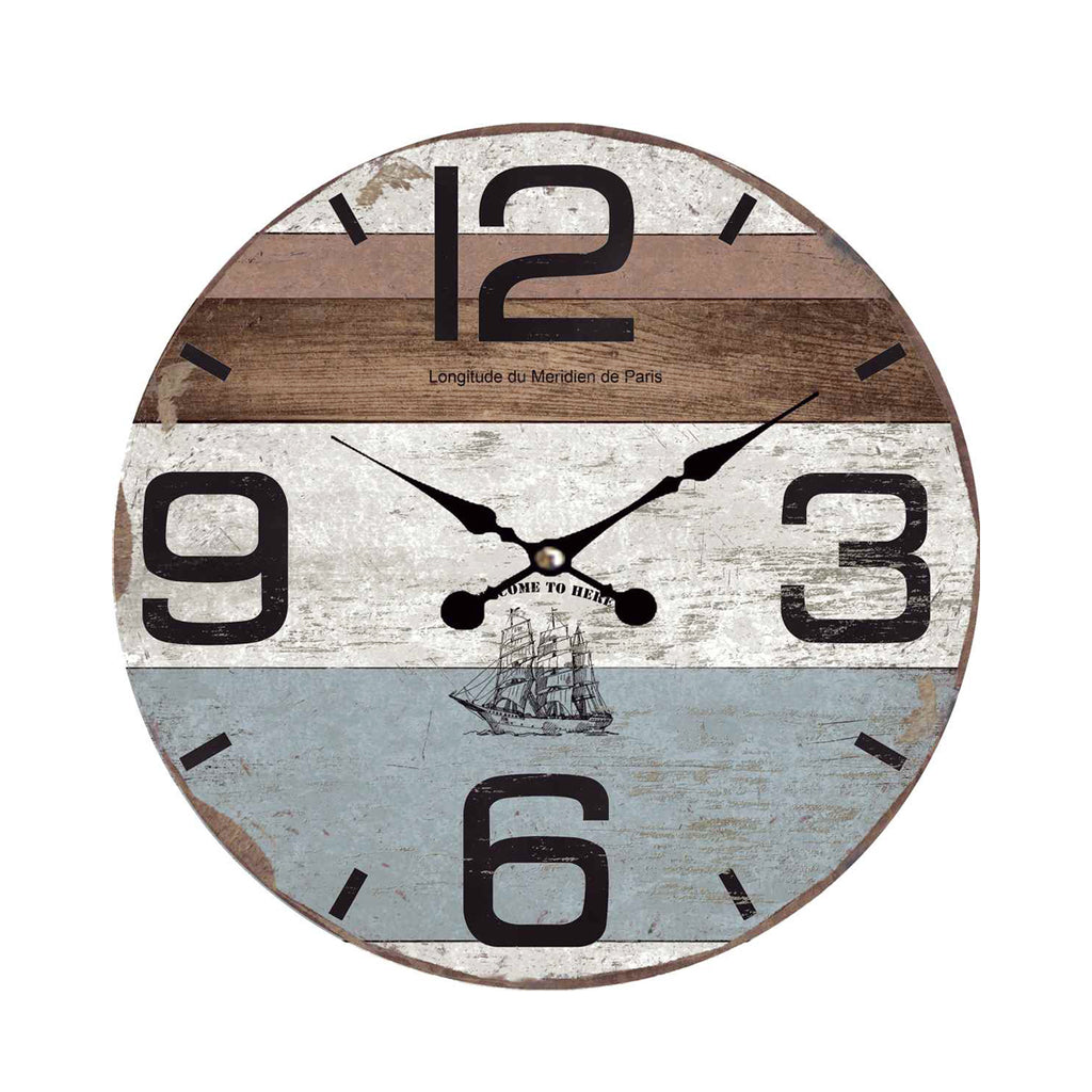 110101|Simulated Wood Sail Boat Wall Clock 12/case Default Title