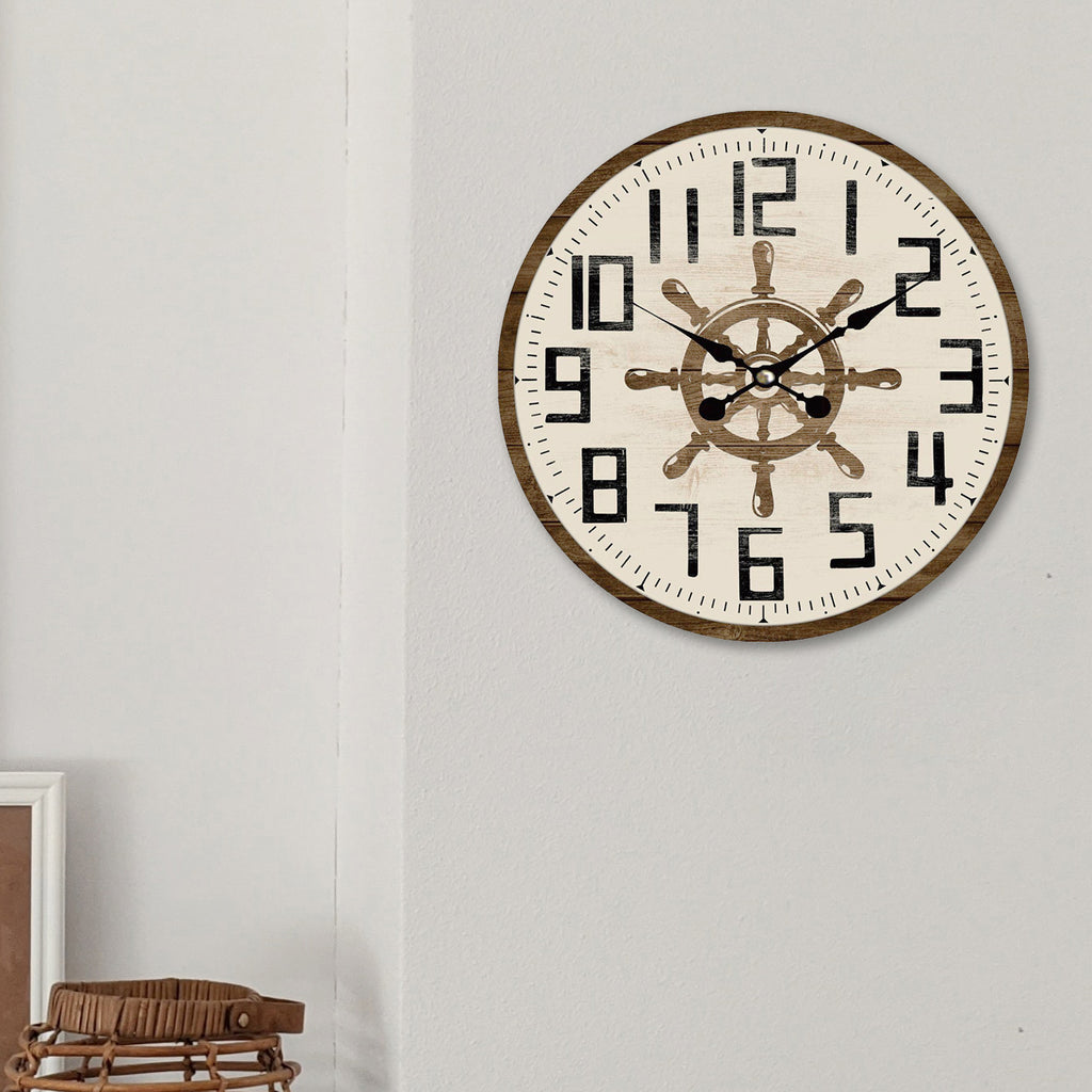 110101|Laminated Ship's Wheel Wall Clock 12/case Default Title