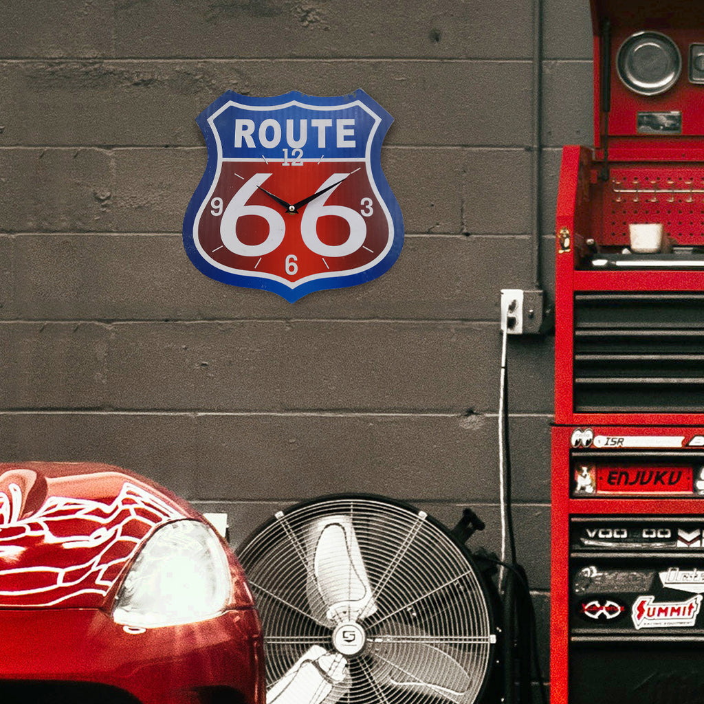 064057|Red & Blue Route 66 Wall Clock 12/CS Default Title