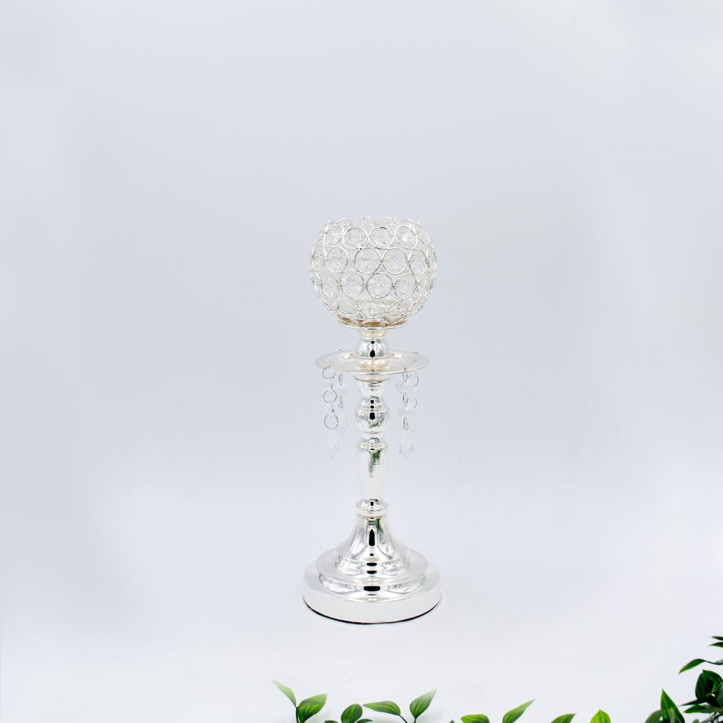 160114|Metal Candle Holder - Small Silver with Crystals 12/CS Default Title