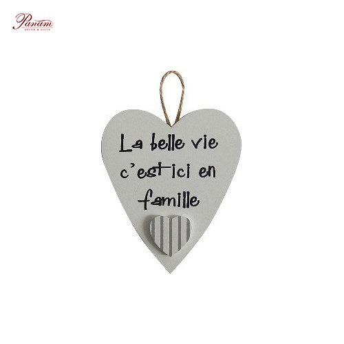 120608|La Belle Vie C'est Ici en Famille Hanging Wood Heart 24 /case Default Title