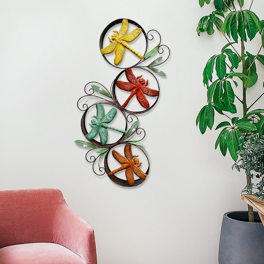 056026|Colourful Dragonflies Encircled, Metal Wall Décor 2/case Default Title