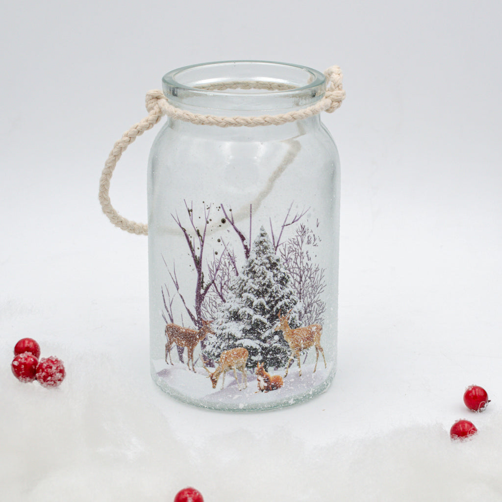 016039|Hand Painted Large Candle Holder with Deer in the Forrest 16/case Default Title