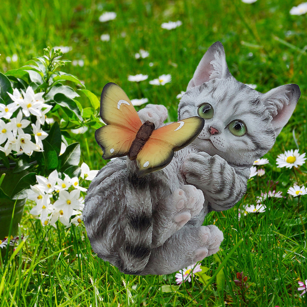 140103|Grey Tabby Kitten & Butterfly Figurine 24/CS Default Title