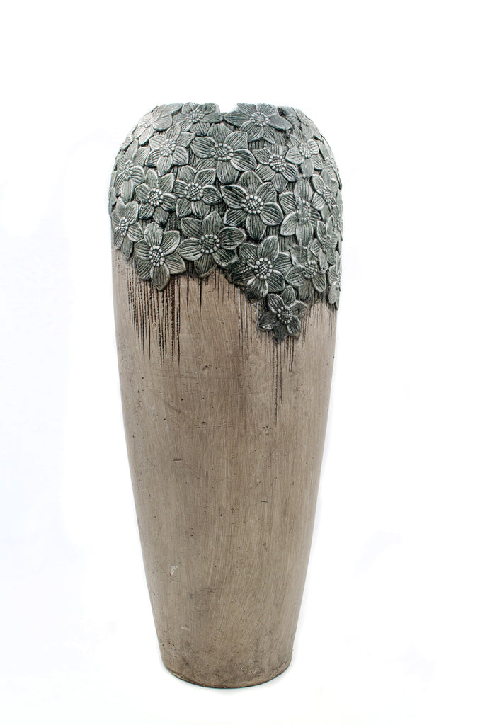 150101|Embossed Flowers Ceramic Floor Vase 1/case Default Title