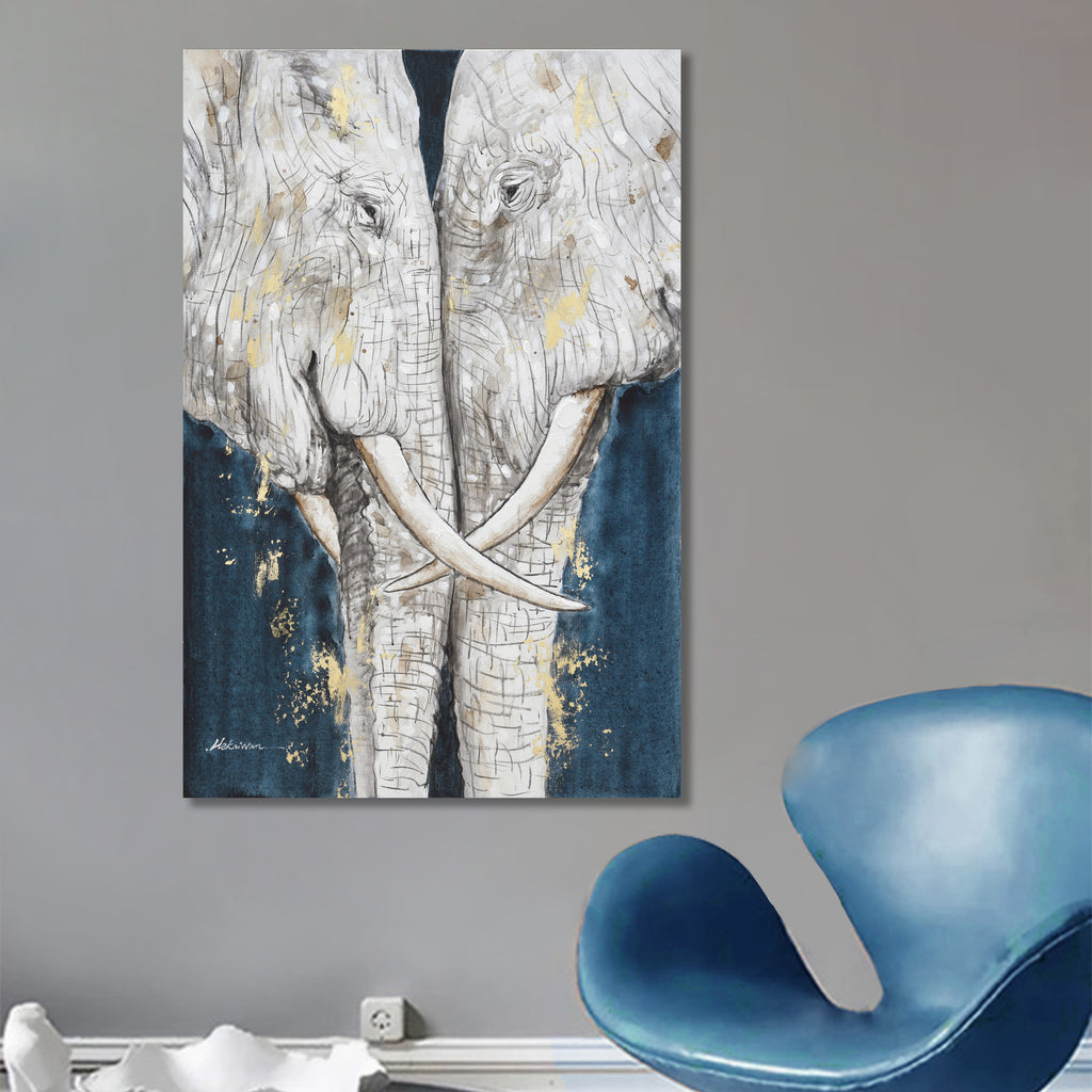 080203|Elephants Head-to-Head- Oil Painting 1/case Default Title