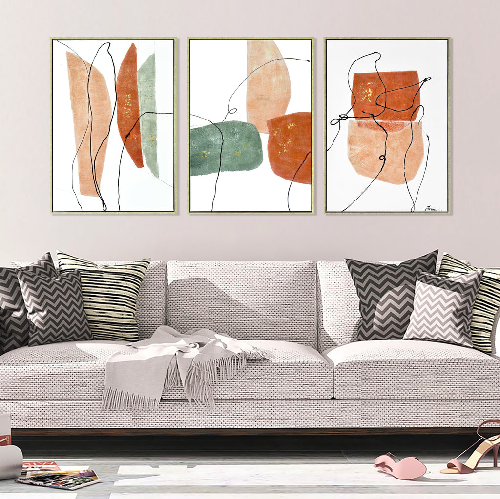 081108|Set of 3 Abstract Peach & Orange Paintings 1/CS Default Title