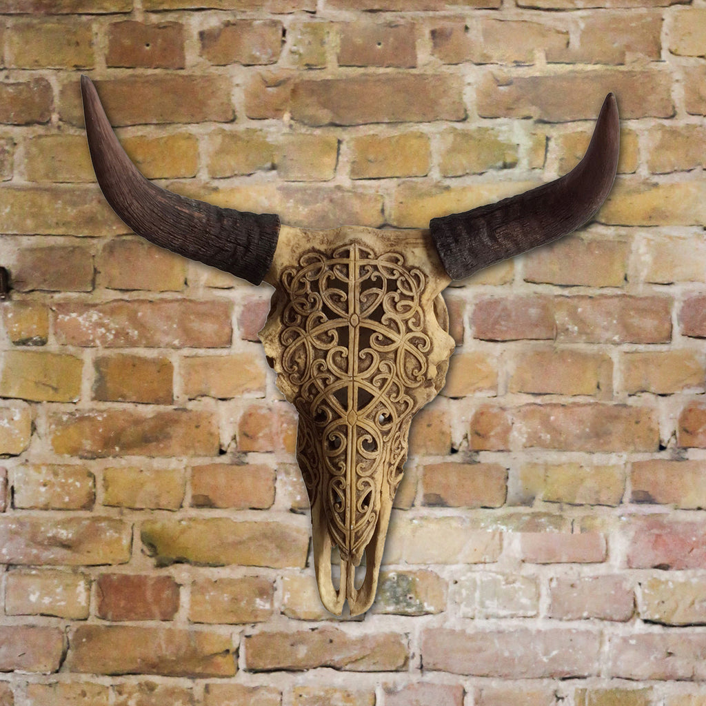 058063|Sepia Colored Tribal Carved Bull Skull 4/case Default Title