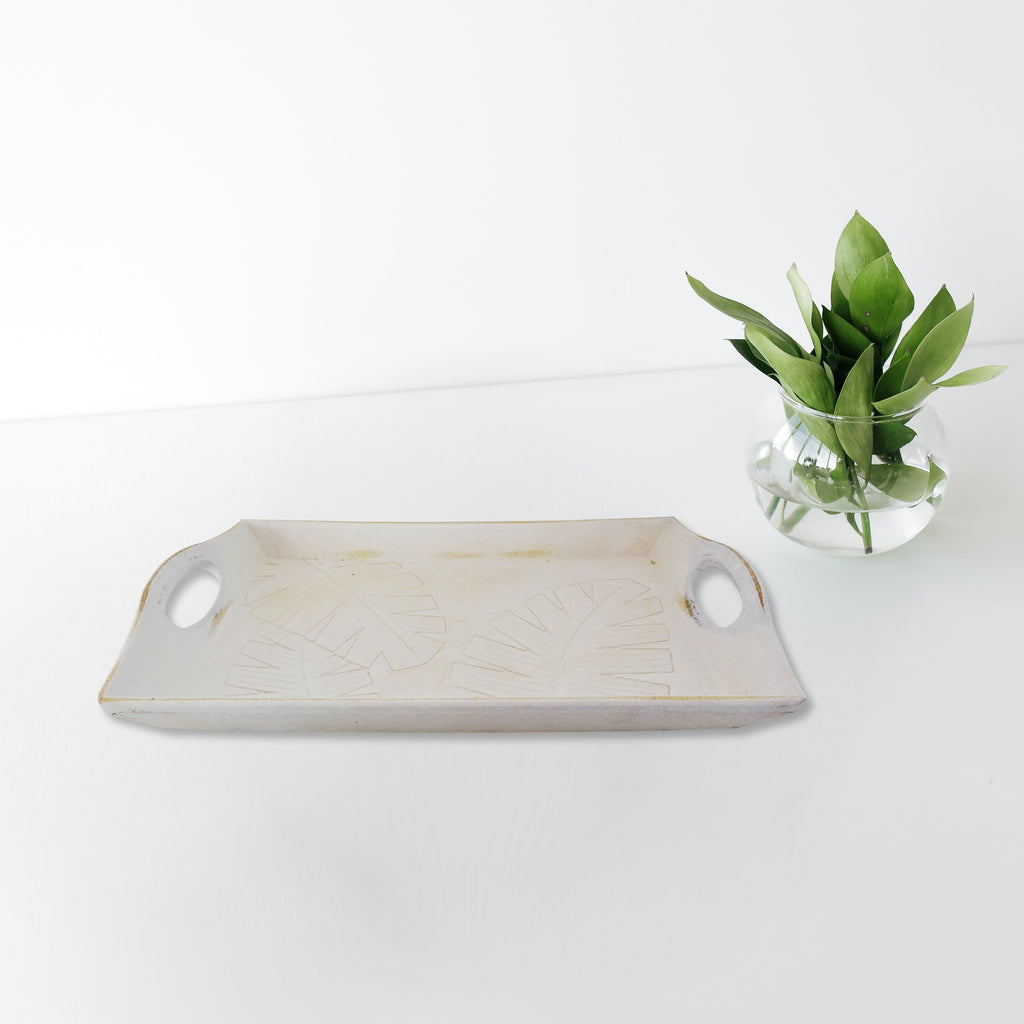 White Serving Tray with Leaf Pattern 32/CS Default Title