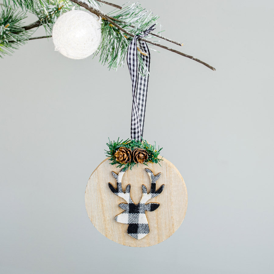 016528|Round Plaid Reindeer Ornament 144/CS Default Title