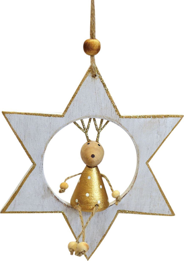 016546|Wooden Reindeer in a Star Ornament 144/case Default Title