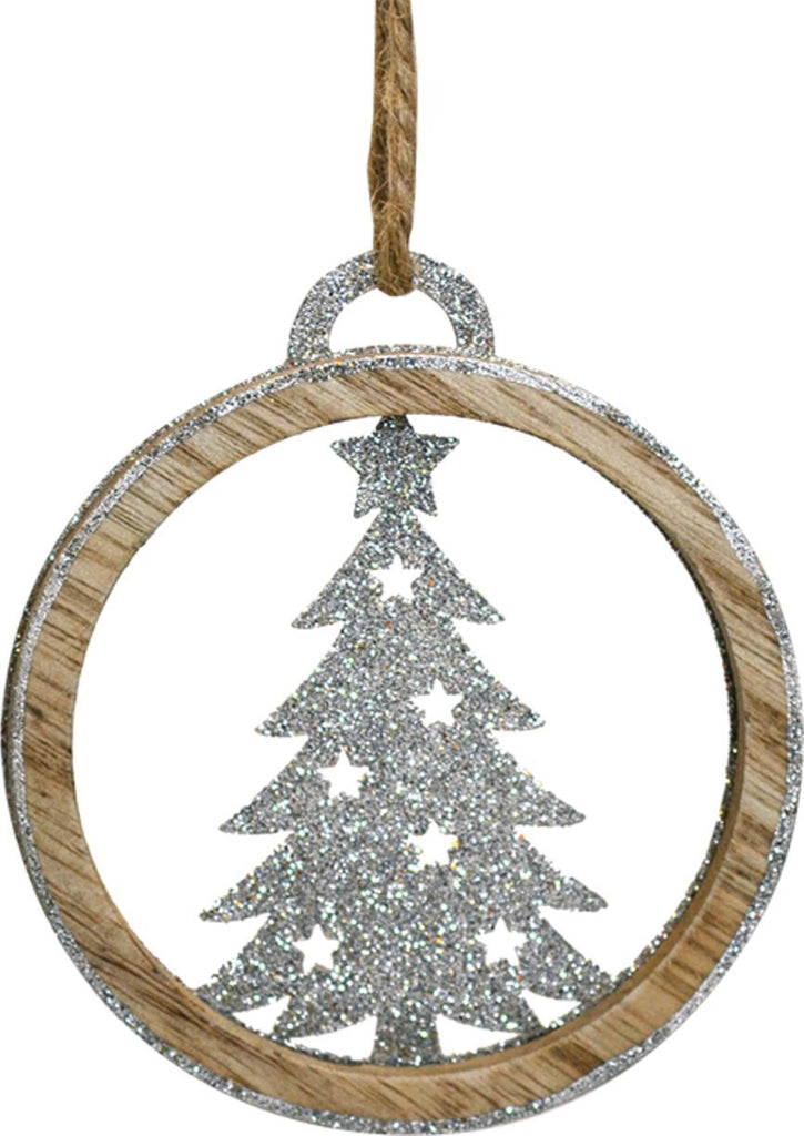 016546|Wooden Silver Glitter Tree Ornament 288/case Default Title