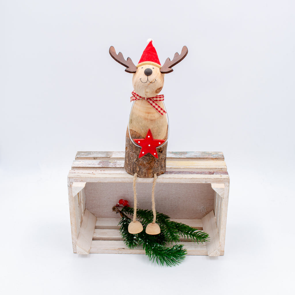 016066|Large Natural Wood Sitting Reindeer 24/case Default Title
