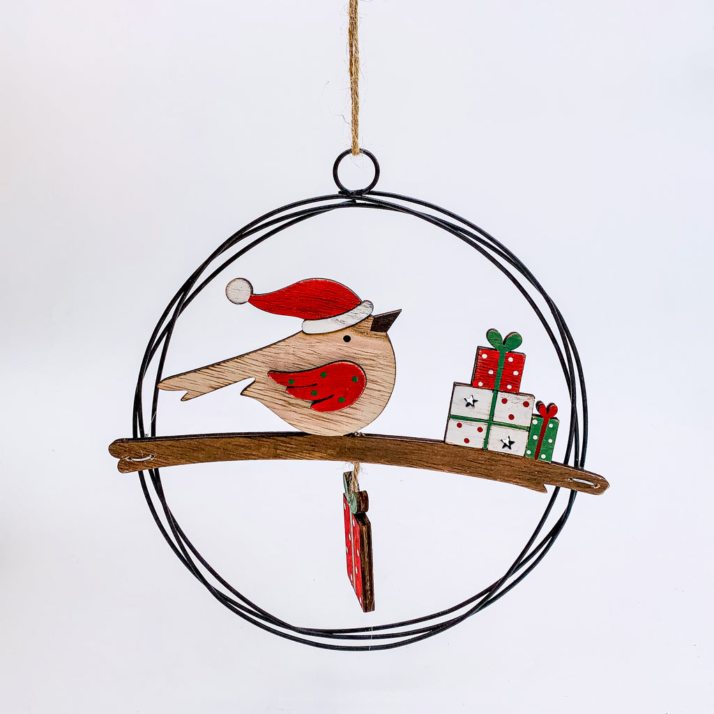 016524|Red Bird with Gifts Hanging Ornament 144/case Default Title