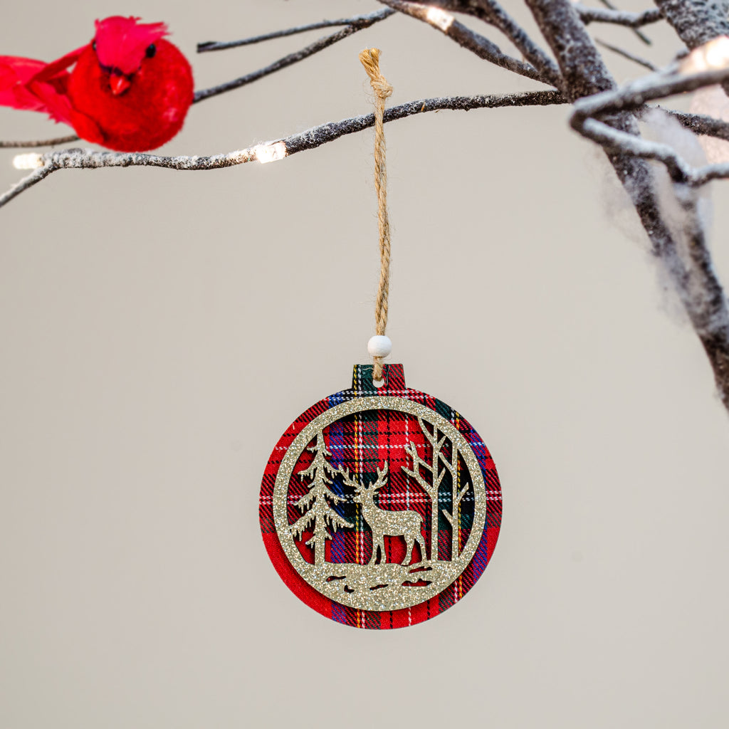 016552|Plaid Christmas Deer Ornament 576/CS Default Title